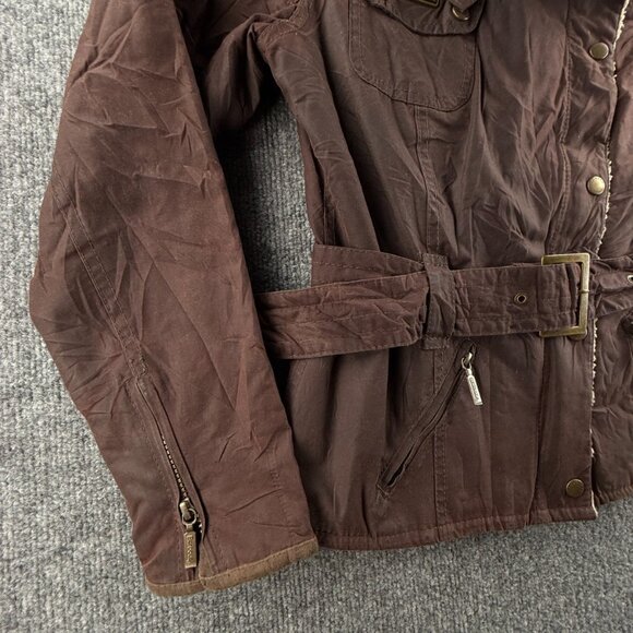 Barbour International MATLOCK Brown Size 6 Waxed Jacket Women Fleece Inside - Picture 3 of 16